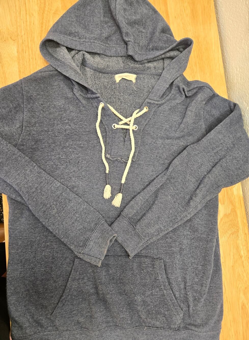 Ocean Drive Womens Large Blue Heather Lace Up Hoodie Pullover Sweatshirt